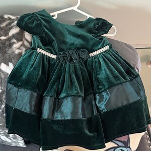 Velvet Green Dress with Floral Belt